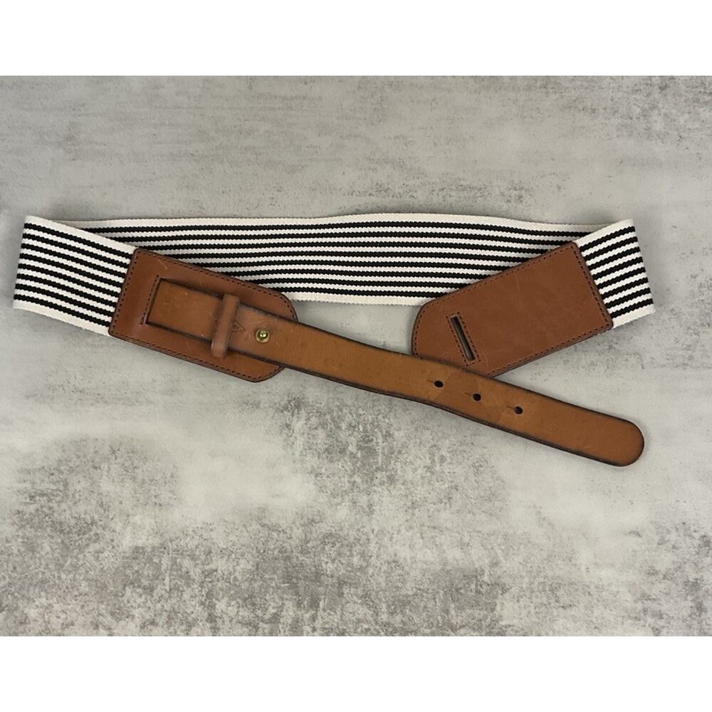 Fossil Y2K Wide Belt Women Black Striped Canvas Leather Retro Streetwear Style